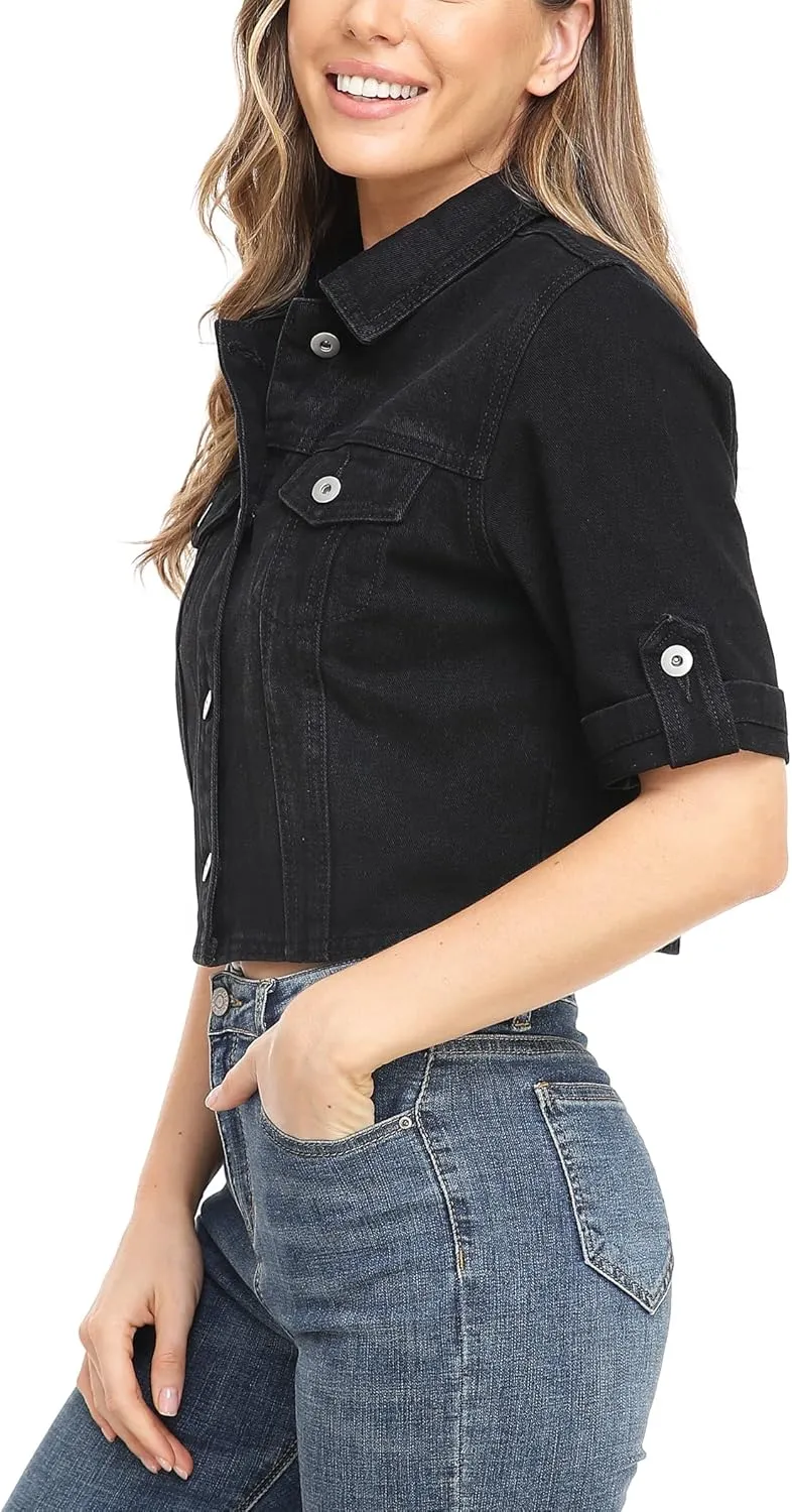 MISS MOLY Women's Cropped Denim Jackets Summer Short Sleeve Classic Casual Jean Jackets