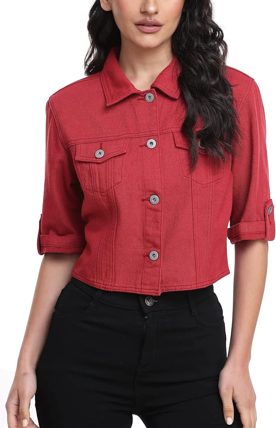 MISS MOLY Women's Cropped Denim Jackets Summer Short Sleeve Classic Casual Jean Jackets