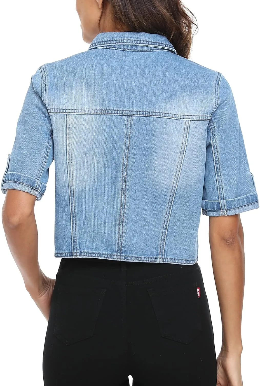 MISS MOLY Women's Cropped Denim Jackets Summer Short Sleeve Classic Casual Jean Jackets