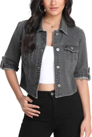 MISS MOLY Women's Cropped Denim Jackets Summer Short Sleeve Classic Casual Jean Jackets