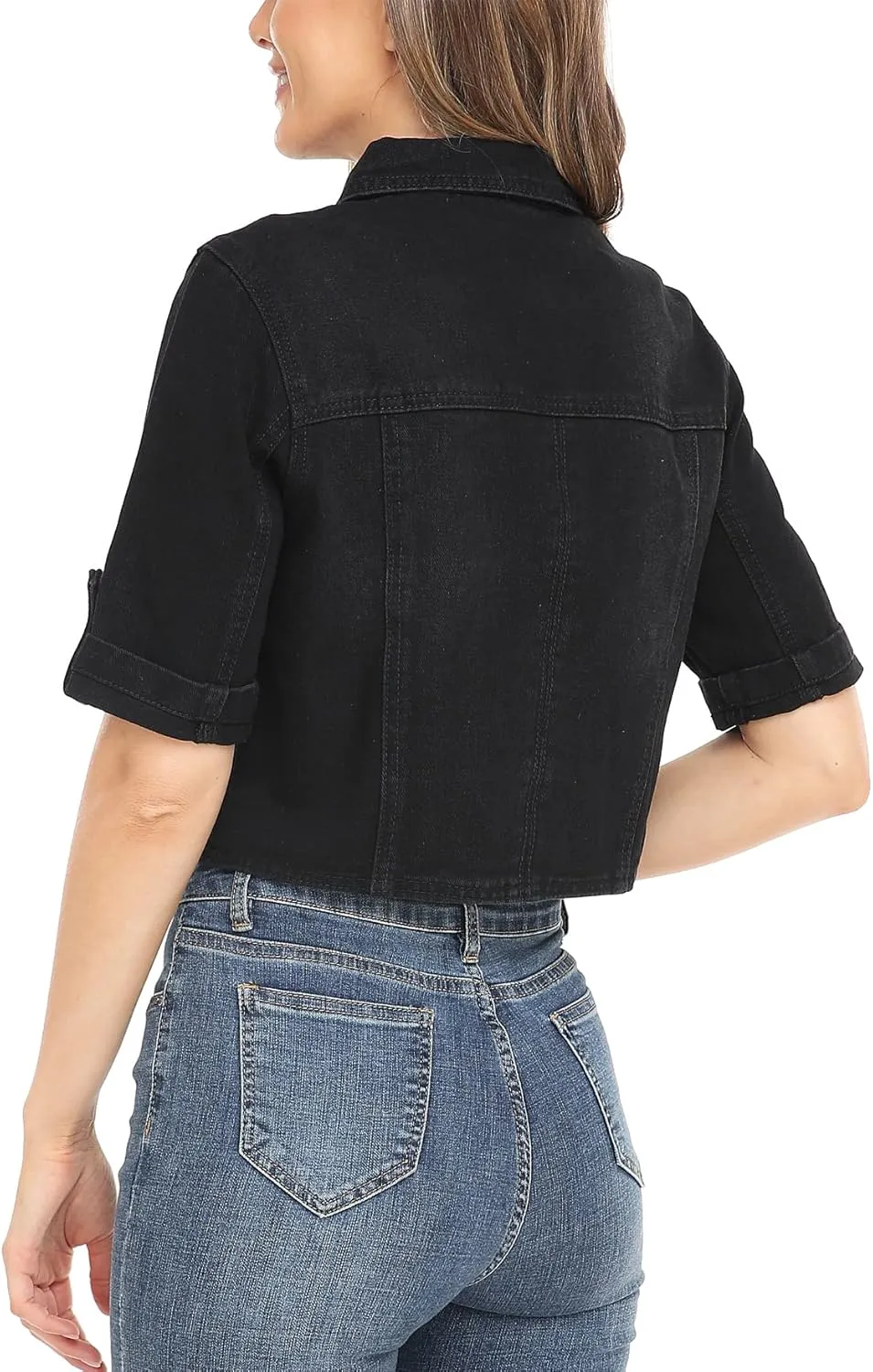 MISS MOLY Women's Cropped Denim Jackets Summer Short Sleeve Classic Casual Jean Jackets