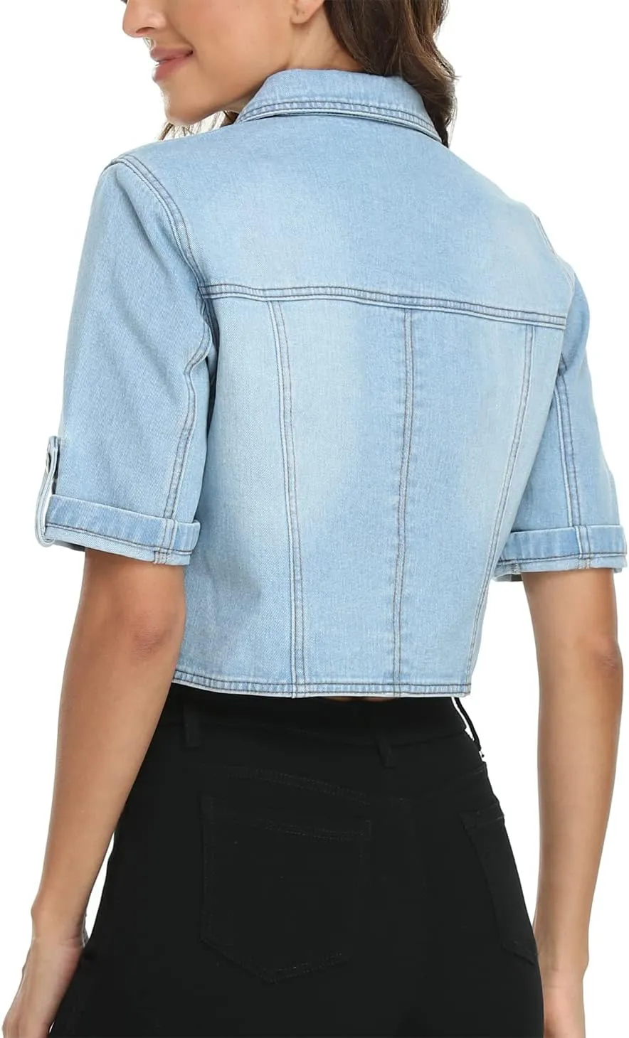 MISS MOLY Women's Cropped Denim Jackets Summer Short Sleeve Classic Casual Jean Jackets