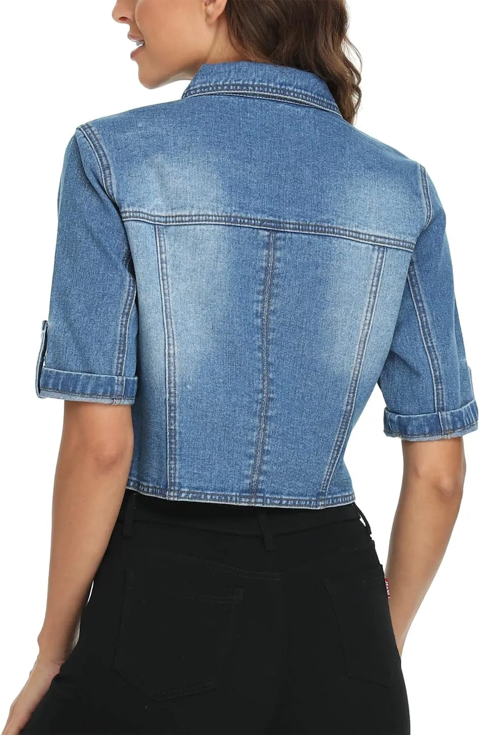 MISS MOLY Women's Cropped Denim Jackets Summer Short Sleeve Classic Casual Jean Jackets