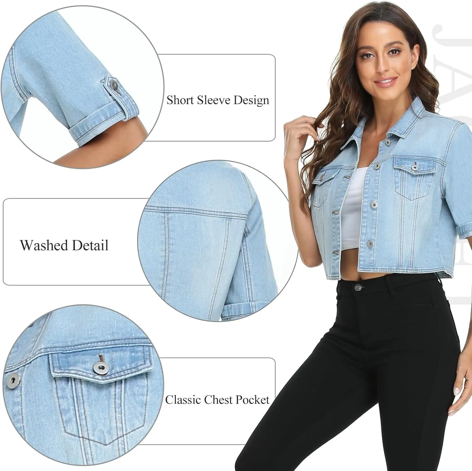 MISS MOLY Women's Cropped Denim Jackets Summer Short Sleeve Classic Casual Jean Jackets