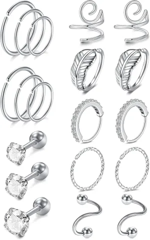 MODRSA Gold Cartilage Earring Silver Cartilage Piercing Jewelry 16g Helix Piercing Jewelry Cartilage Hoop Earring Helix Earrings Silver Cartilage Earring Stud 16 Gauge Cartilage Earrings for Women