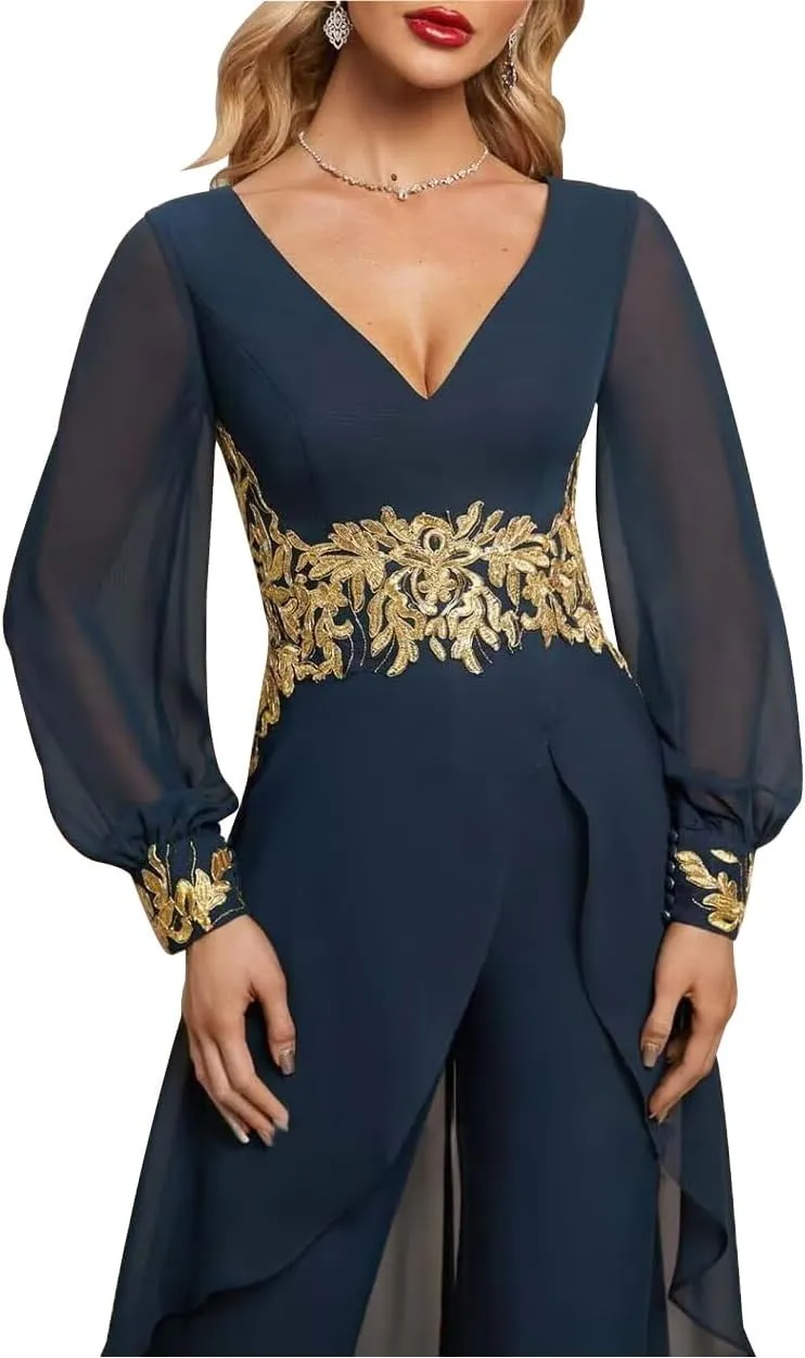 Mother of The Bride Pant Suits 2 Pieces Chiffon Pant Suits for Women Dressy Wedding