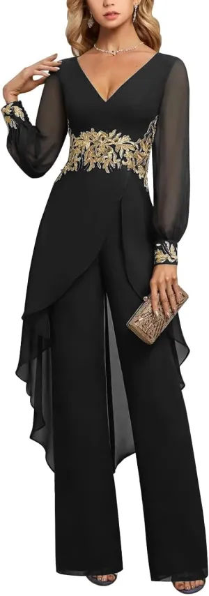 Mother of The Bride Pant Suits 2 Pieces Chiffon Pant Suits for Women Dressy Wedding