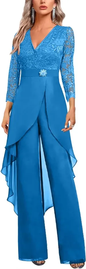 Mother of The Bride Pant Suits for Wedding Lace Chiffon Pant Suits for Women Dressy