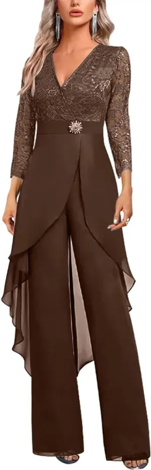 Mother of The Bride Pant Suits for Wedding Lace Chiffon Pant Suits for Women Dressy