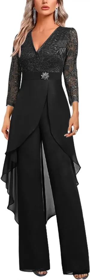 Mother of The Bride Pant Suits for Wedding Lace Chiffon Pant Suits for Women Dressy