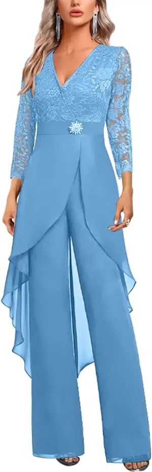 Mother of The Bride Pant Suits for Wedding Lace Chiffon Pant Suits for Women Dressy