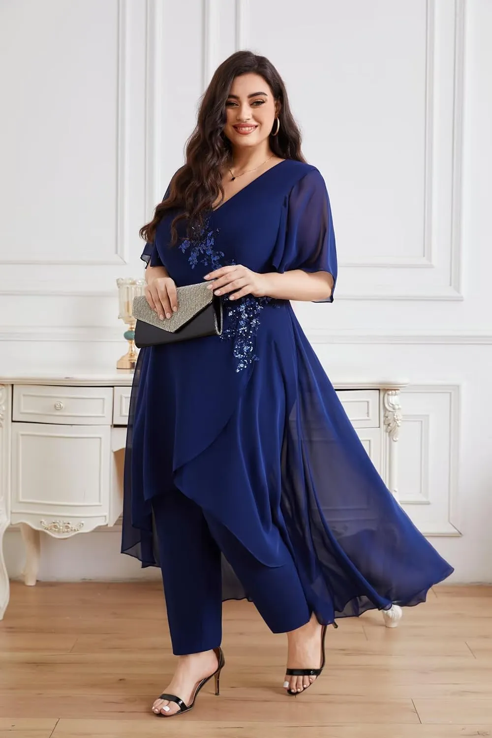 Mother of The Bride Pant Suits Lace Pant Suits for Women Dressy Wedding Chiffon Pant Suits for Wedding Guest Women