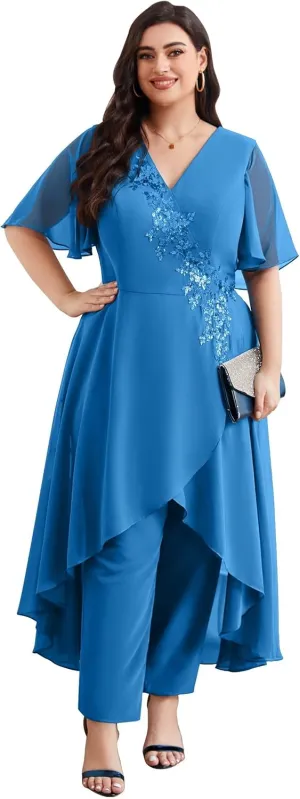 Mother of The Bride Pant Suits Lace Pant Suits for Women Dressy Wedding Chiffon Pant Suits for Wedding Guest Women