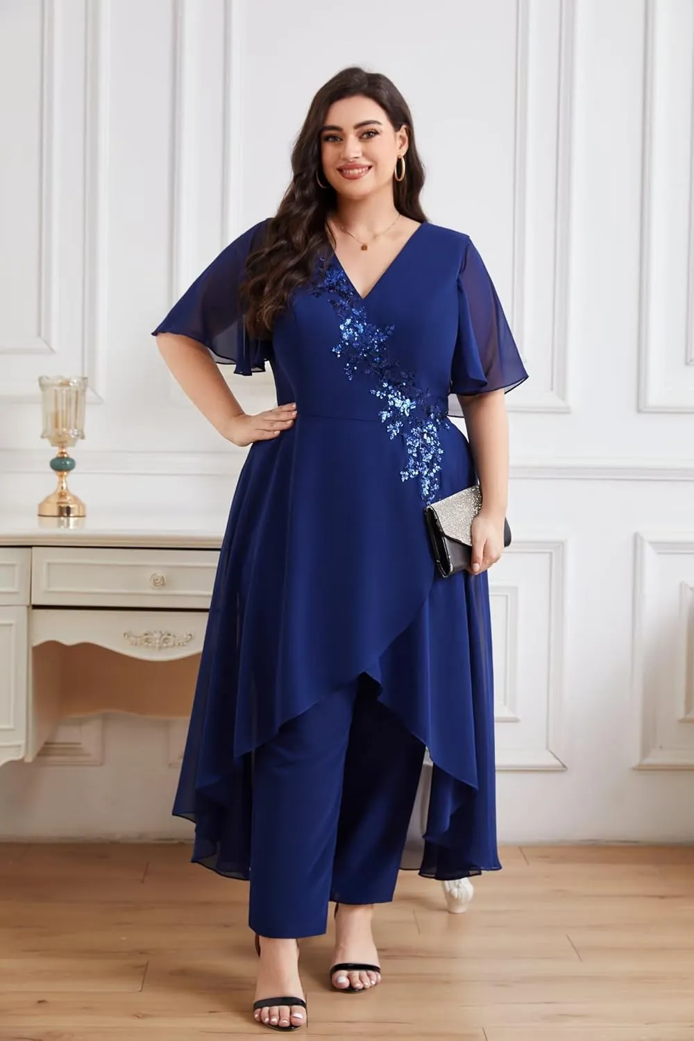 Mother of The Bride Pant Suits Lace Pant Suits for Women Dressy Wedding Chiffon Pant Suits for Wedding Guest Women