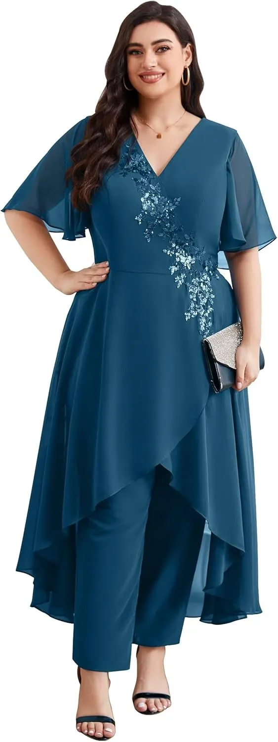 Mother of The Bride Pant Suits Lace Pant Suits for Women Dressy Wedding Chiffon Pant Suits for Wedding Guest Women