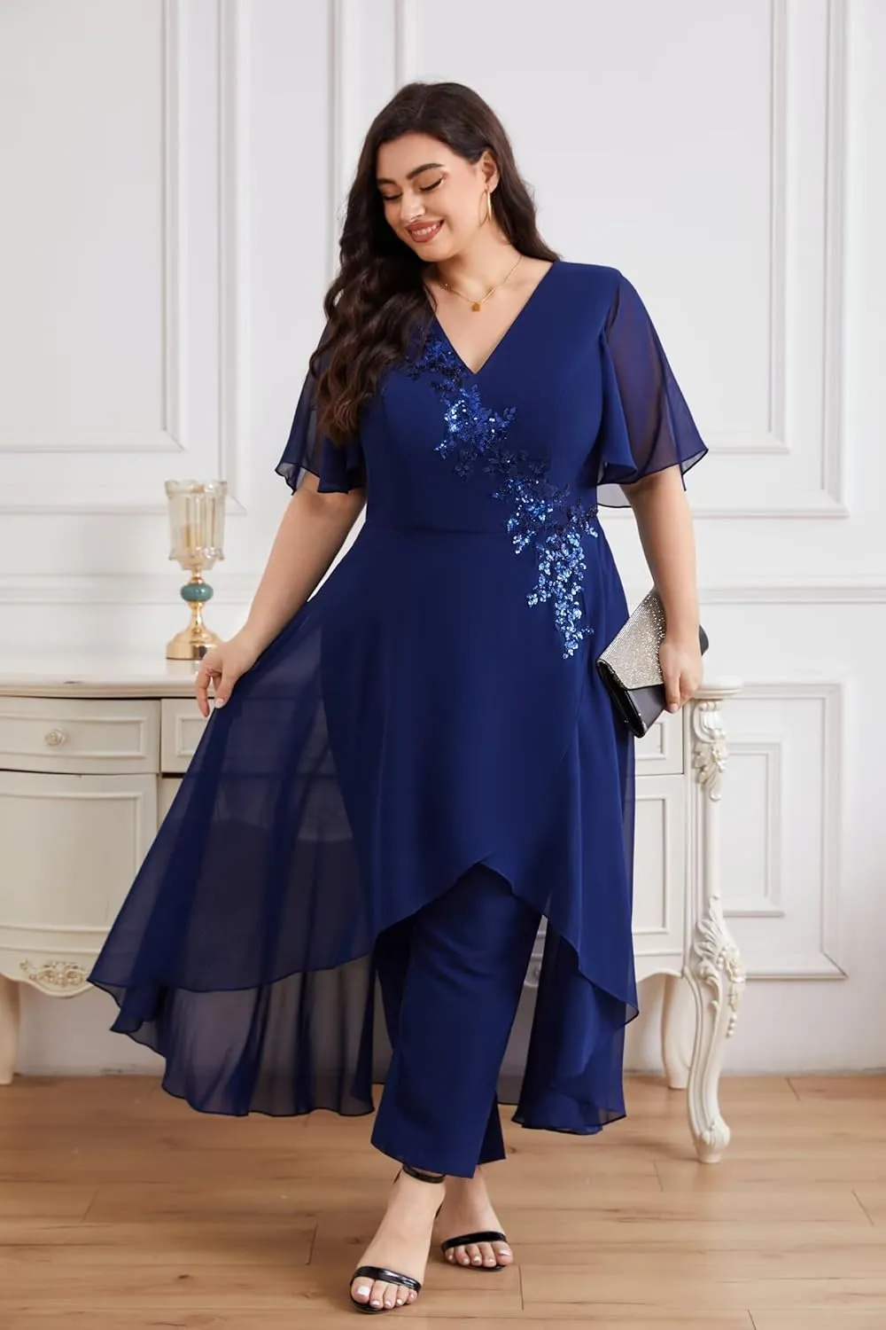 Mother of The Bride Pant Suits Lace Pant Suits for Women Dressy Wedding Chiffon Pant Suits for Wedding Guest Women