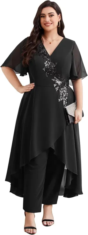 Mother of The Bride Pant Suits Lace Pant Suits for Women Dressy Wedding Chiffon Pant Suits for Wedding Guest Women