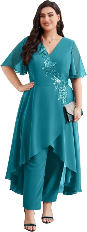 Mother of The Bride Pant Suits Lace Pant Suits for Women Dressy Wedding Chiffon Pant Suits for Wedding Guest Women