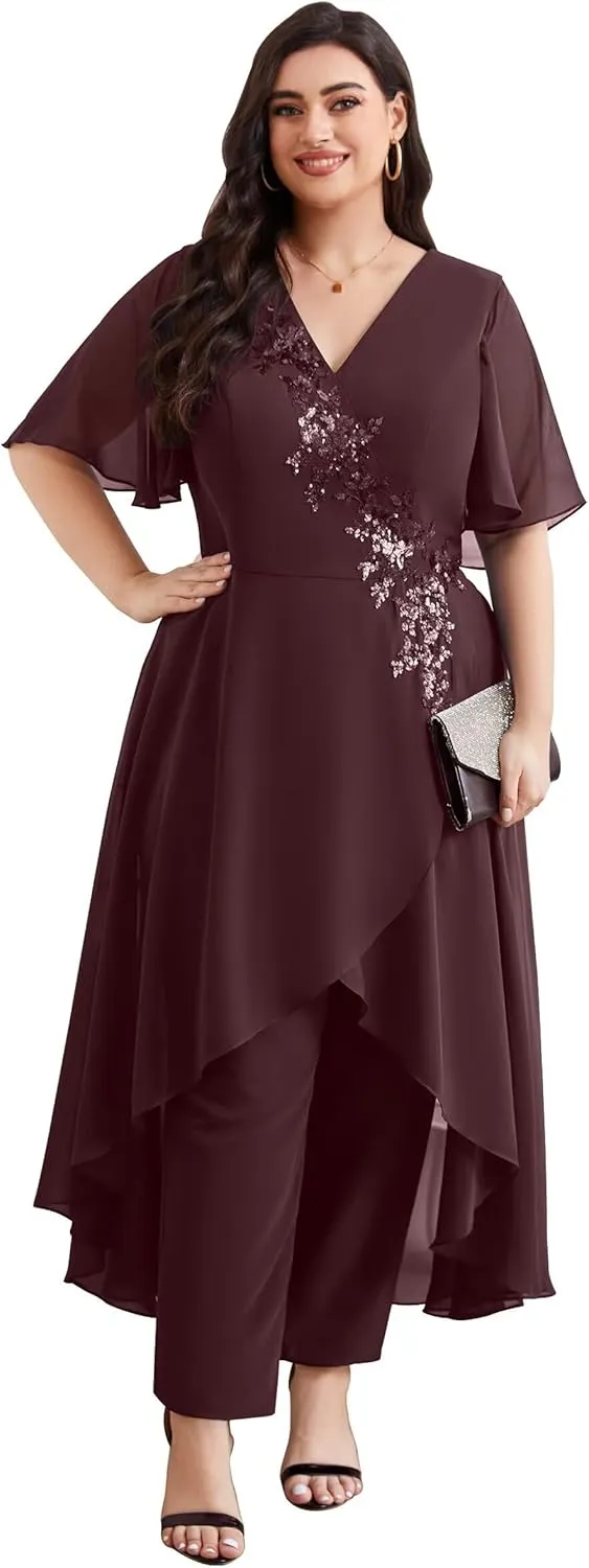 Mother of The Bride Pant Suits Lace Pant Suits for Women Dressy Wedding Chiffon Pant Suits for Wedding Guest Women