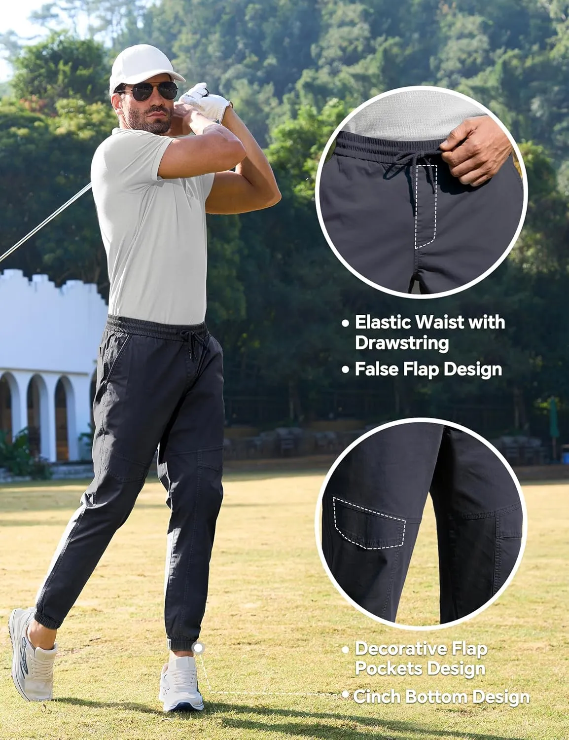 MOURCE Men's Cotton Casual Pants - Slim Fit Joggers for Men with Drawstring & 4 Pockets, Breathable Track Pants Tapered