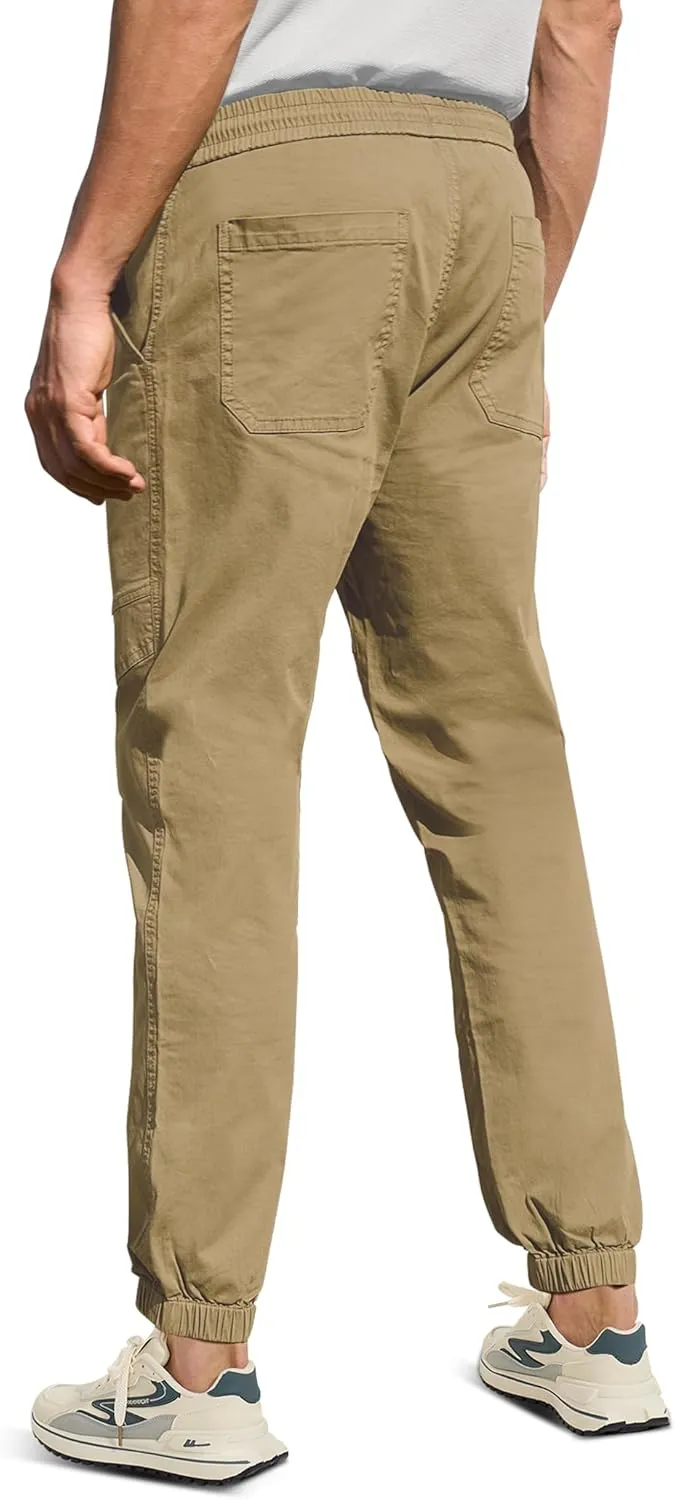 MOURCE Men's Cotton Casual Pants - Slim Fit Joggers for Men with Drawstring & 4 Pockets, Breathable Track Pants Tapered