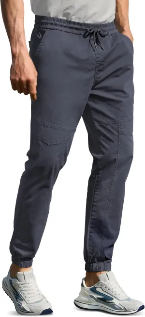 MOURCE Men's Cotton Casual Pants - Slim Fit Joggers for Men with Drawstring & 4 Pockets, Breathable Track Pants Tapered