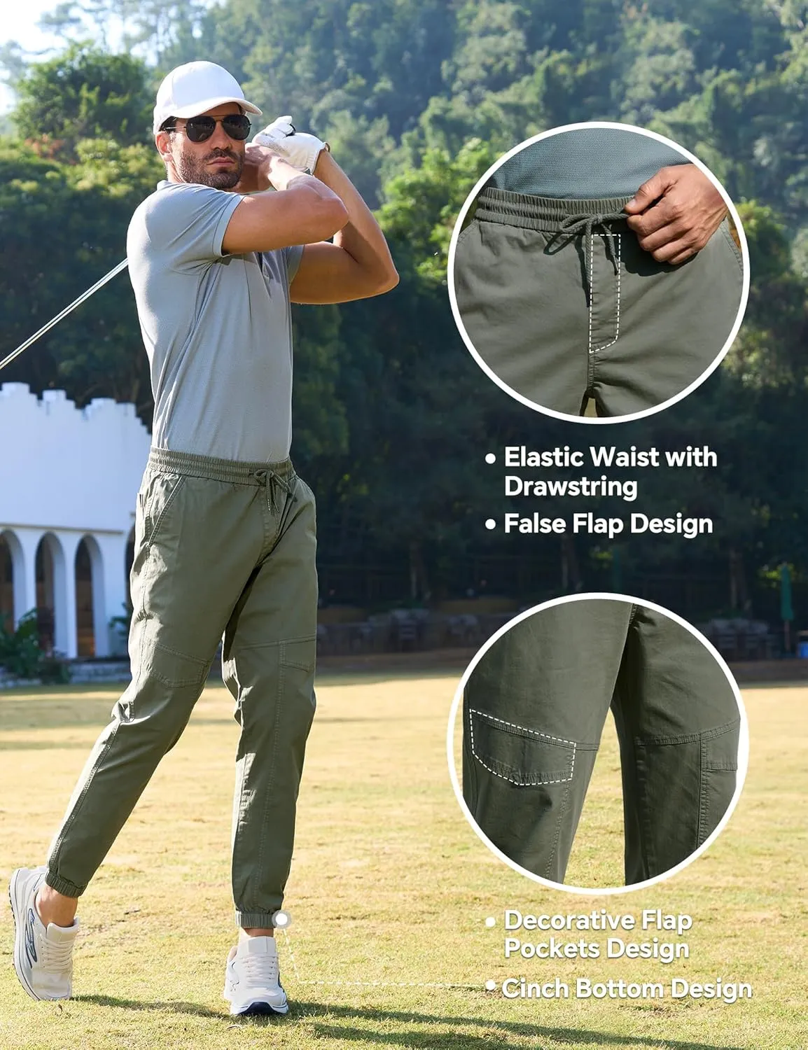 MOURCE Men's Cotton Casual Pants - Slim Fit Joggers for Men with Drawstring & 4 Pockets, Breathable Track Pants Tapered