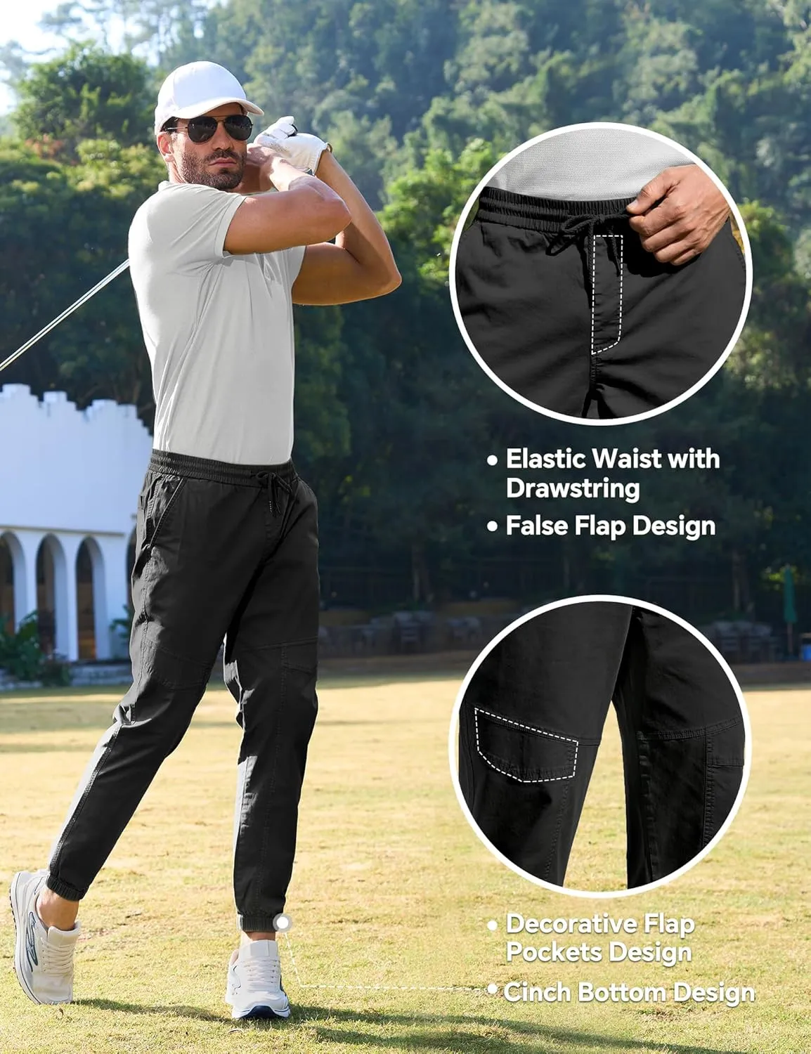 MOURCE Men's Cotton Casual Pants - Slim Fit Joggers for Men with Drawstring & 4 Pockets, Breathable Track Pants Tapered
