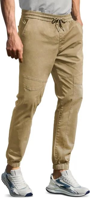 MOURCE Men's Cotton Casual Pants - Slim Fit Joggers for Men with Drawstring & 4 Pockets, Breathable Track Pants Tapered