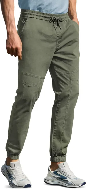 MOURCE Men's Cotton Casual Pants - Slim Fit Joggers for Men with Drawstring & 4 Pockets, Breathable Track Pants Tapered