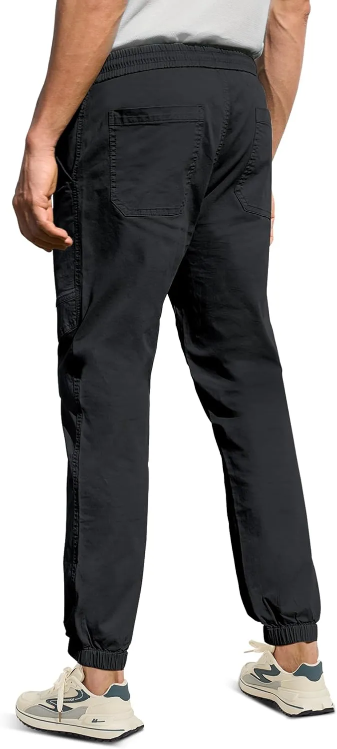 MOURCE Men's Cotton Casual Pants - Slim Fit Joggers for Men with Drawstring & 4 Pockets, Breathable Track Pants Tapered
