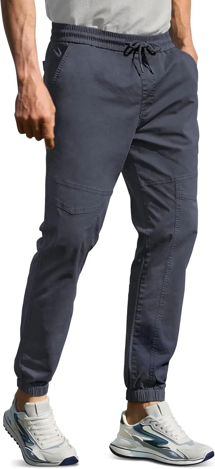 MOURCE Men's Cotton Casual Pants - Slim Fit Joggers for Men with Drawstring & 4 Pockets, Breathable Track Pants Tapered