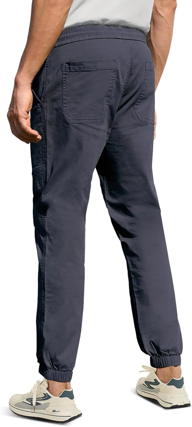 MOURCE Men's Cotton Casual Pants - Slim Fit Joggers for Men with Drawstring & 4 Pockets, Breathable Track Pants Tapered