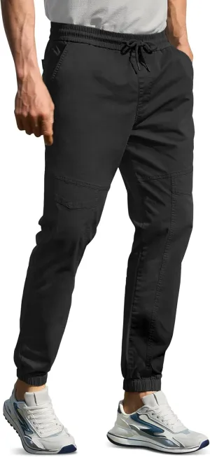 MOURCE Men's Cotton Casual Pants - Slim Fit Joggers for Men with Drawstring & 4 Pockets, Breathable Track Pants Tapered