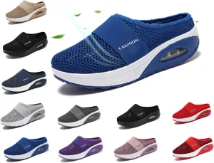 Mules for Women 2025 Backless Walking Sneakers Summer Slip-On Mule Shoes Mesh Air Cushion Orthopedic Diabetic Shoes with Arch-Support Open Back Breathable Slippers Closed Toe Slides