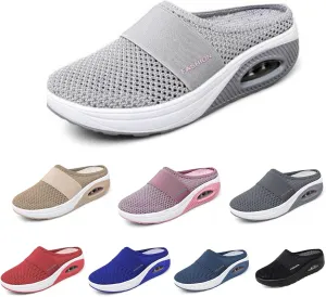 Mules for Women Backless Summer Slip-On Slides Air Cushion Orthopedic Shoes Arch-Support Diabetic Slippers Open Back Mesh Breathable Sandals