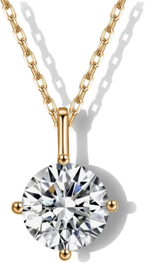Necklaces for Women, 1-2CT Moissanite Diamond Necklaces for Women Trendy, Gold Plated/Silver Necklaces for Women, Adjustable Necklaces Pendant Chain for Mom (Yellow Gold, 2CT)
