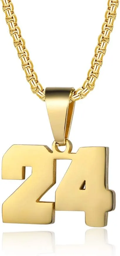 Number Necklaces Personalized Necklaces 18K Gold Plated Initial Number Pendant Stainless Steel Chain Sports Necklaces for Men Women