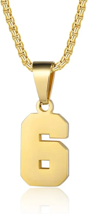 Number Necklaces Personalized Necklaces 18K Gold Plated Initial Number Pendant Stainless Steel Chain Sports Necklaces for Men Women