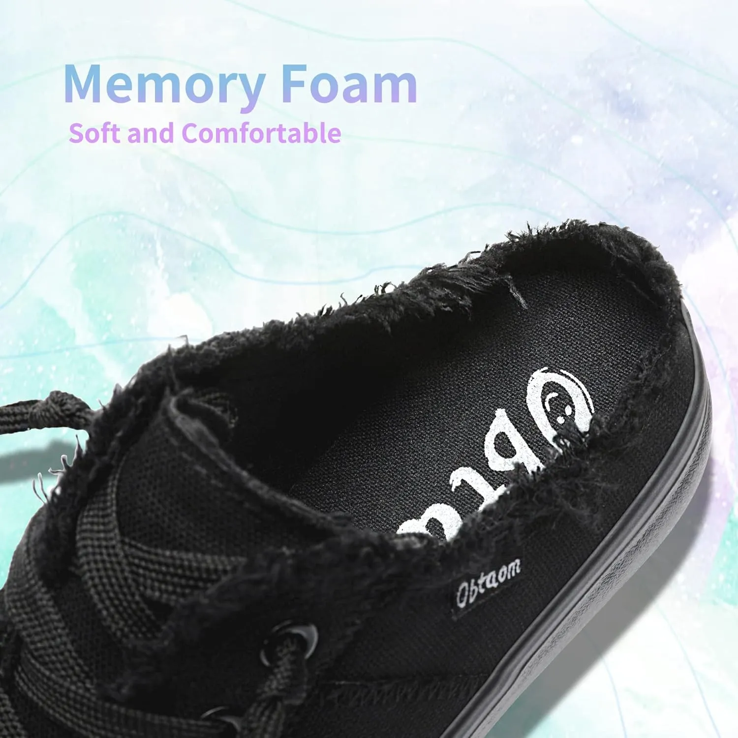Obtaom Women Canvas Mules Memory Foam Clipper Fashion Sneakers Comfortable Slip-On Mule Backless Holiday Shoes