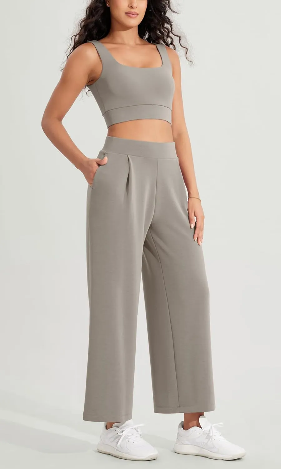 ODODOS Modal Soft Wide Leg Cropped Pants for Women High Waist Casual Relaxed Pants with Pockets-25 Inseam