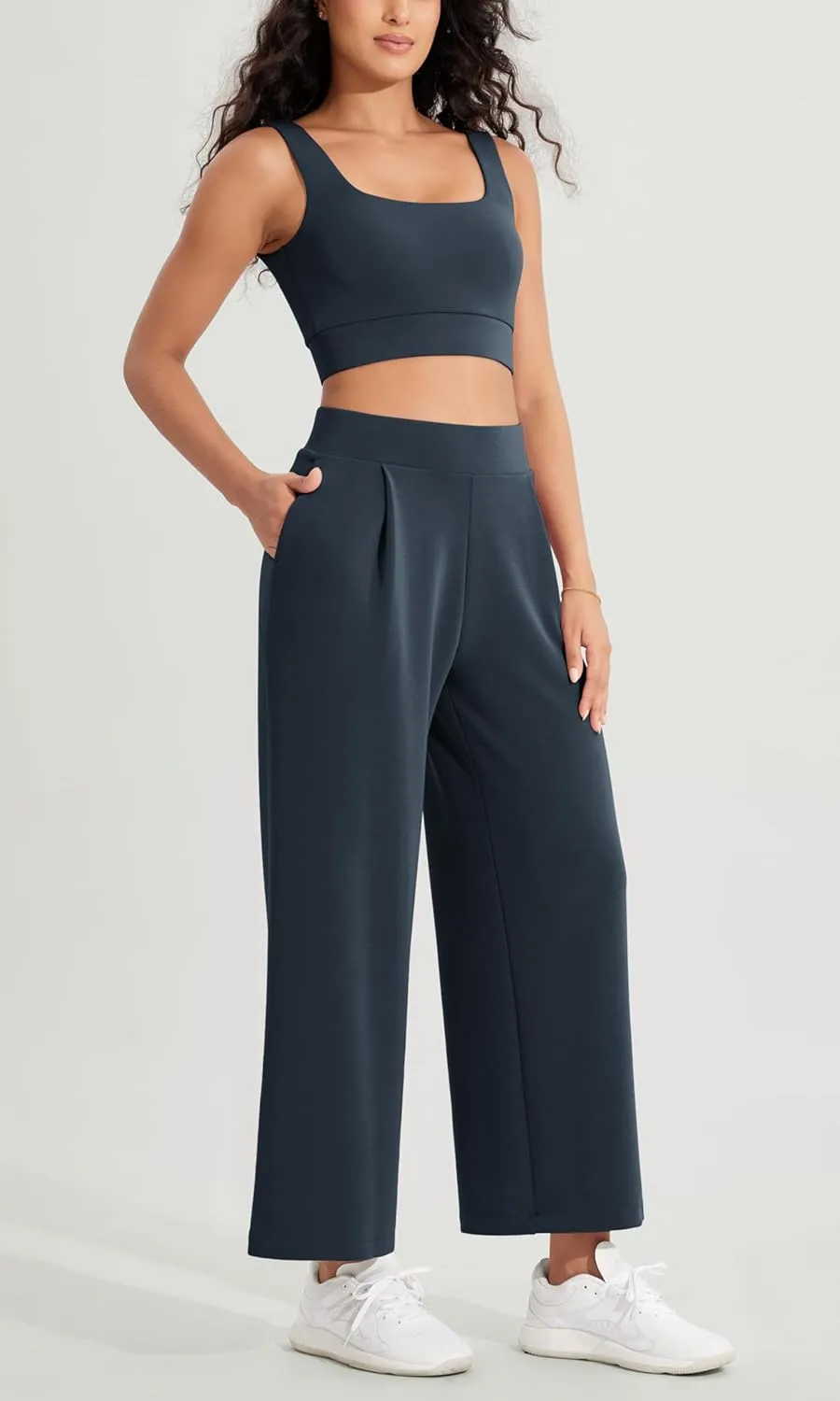 ODODOS Modal Soft Wide Leg Cropped Pants for Women High Waist Casual Relaxed Pants with Pockets-25 Inseam