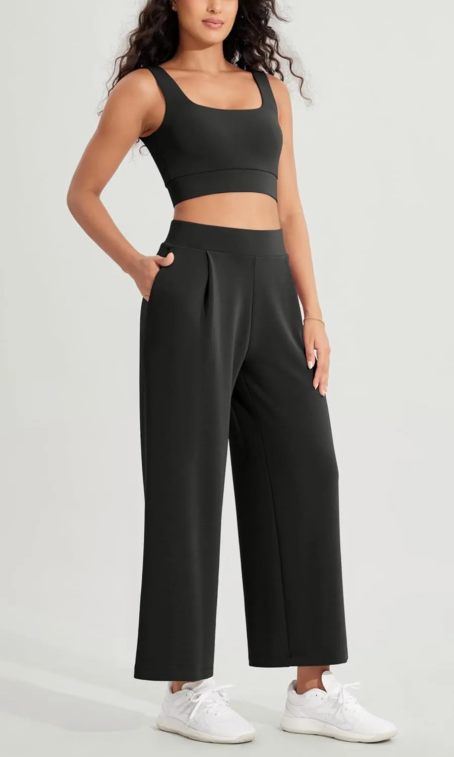 ODODOS Modal Soft Wide Leg Cropped Pants for Women High Waist Casual Relaxed Pants with Pockets-25 Inseam