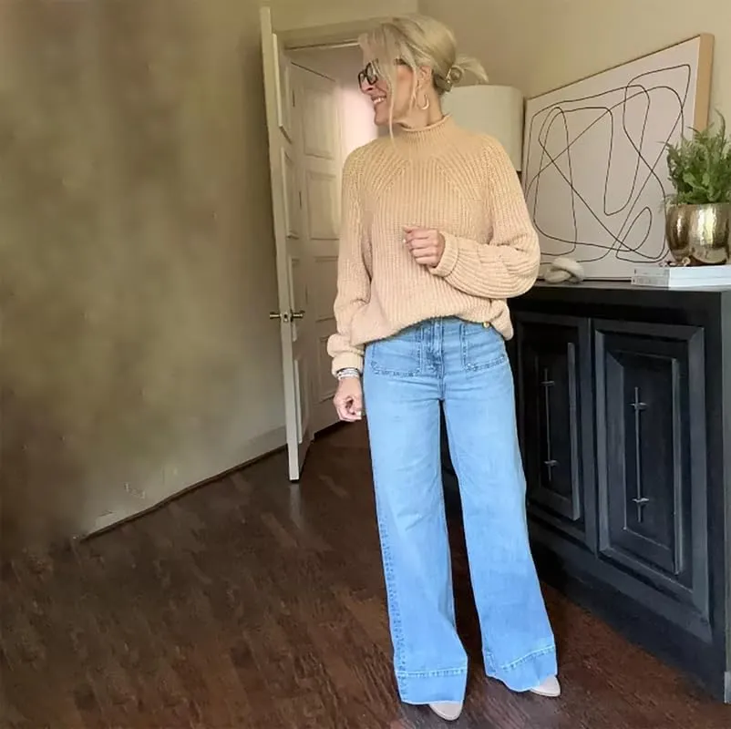Oprah's Favorite - Tummy Control Sailor Wide Leg Trouser | Chiccurva Jeans | Wide Leg Cropped Denim Pants