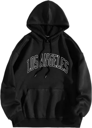 Oversized Hoodies for Men Los Angeles Hoodies for Men Letter Print Oversized Sweatshirts Pullover Long Sleeve Drawstring Pockets Tops Unisex Today Clearance Prime Only