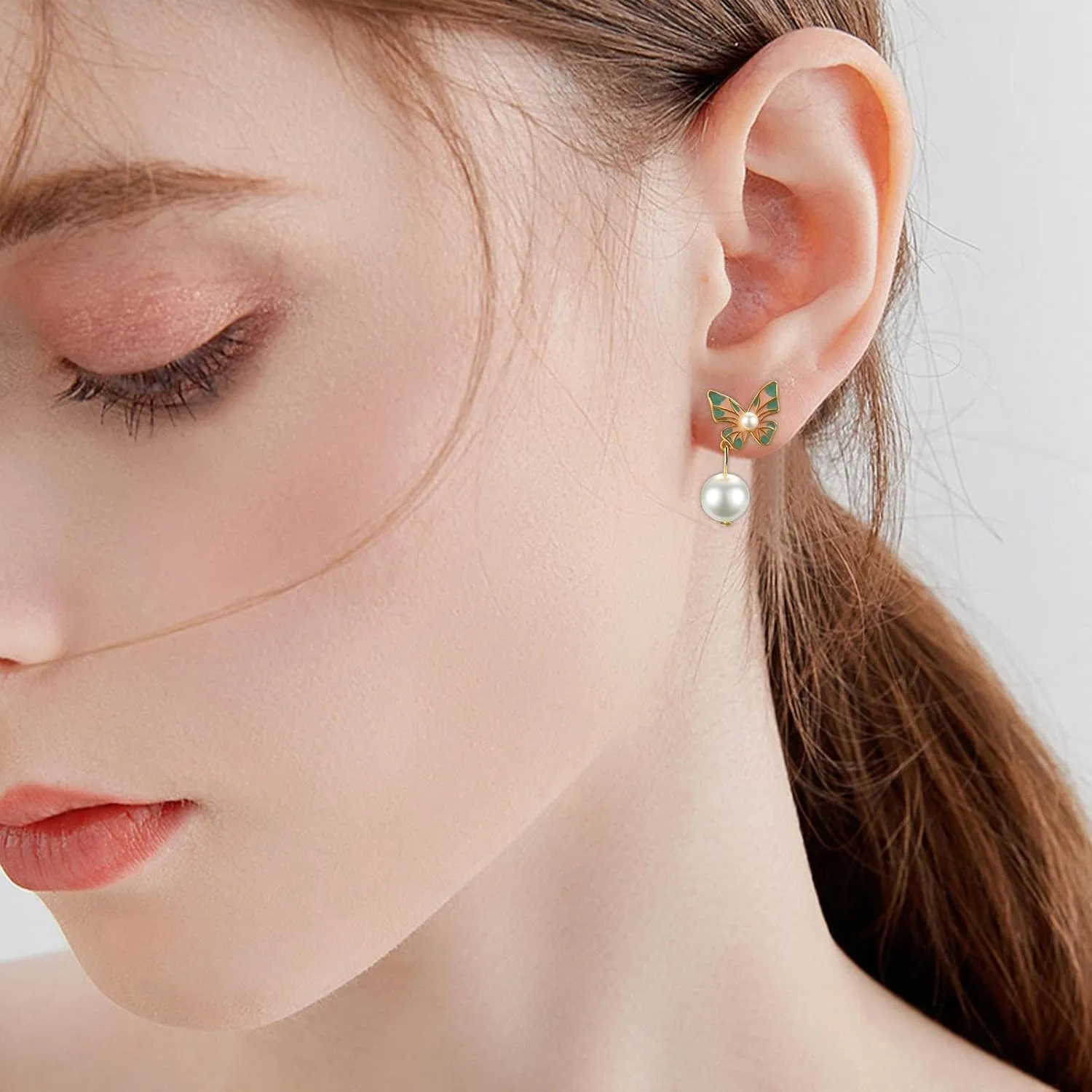 Pearl Bow Earrings for Women,Cute Bowknot Dangle Pearl Earrings Party Prom Jewelry Accessory Birthday Gifts for Girlfriend