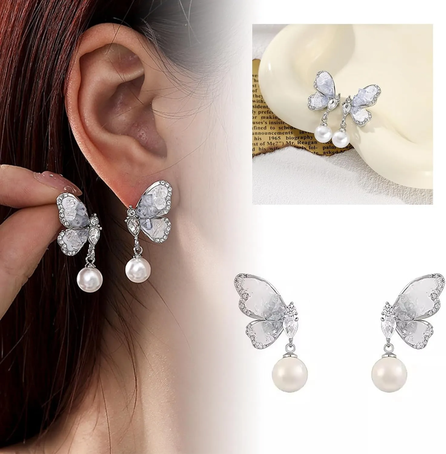 Pearl Bow Earrings for Women,Cute Bowknot Dangle Pearl Earrings Party Prom Jewelry Accessory Birthday Gifts for Girlfriend