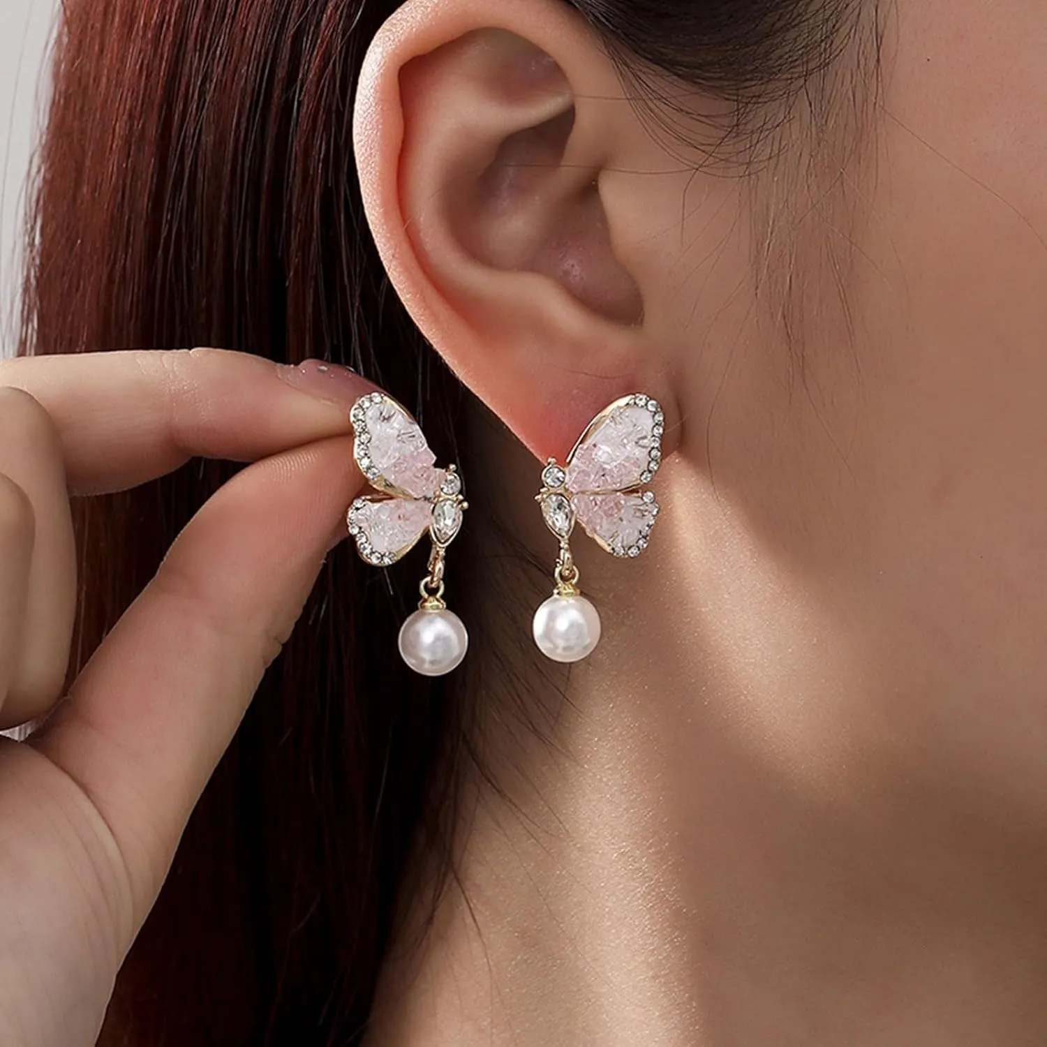 Pearl Bow Earrings for Women,Cute Bowknot Dangle Pearl Earrings Party Prom Jewelry Accessory Birthday Gifts for Girlfriend