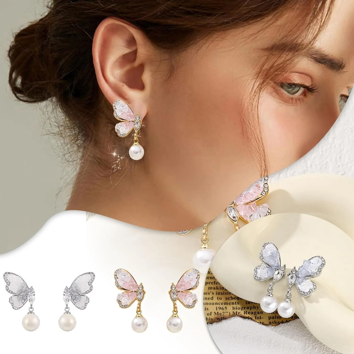 Pearl Bow Earrings for Women,Cute Bowknot Dangle Pearl Earrings Party Prom Jewelry Accessory Birthday Gifts for Girlfriend