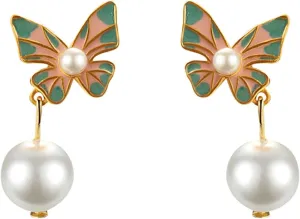Pearl Bow Earrings for Women,Cute Bowknot Dangle Pearl Earrings Party Prom Jewelry Accessory Birthday Gifts for Girlfriend
